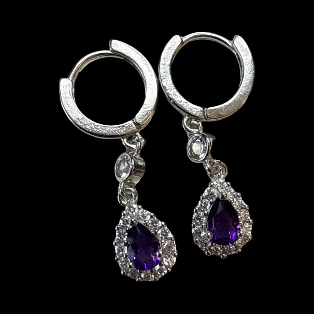 Earrings Women’s Purple Amethyst tear drop jewelry fashion accessories NEW